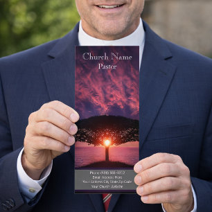 Sunset Ocean Tree Church Rack Card, Ministry Card Werbekarte