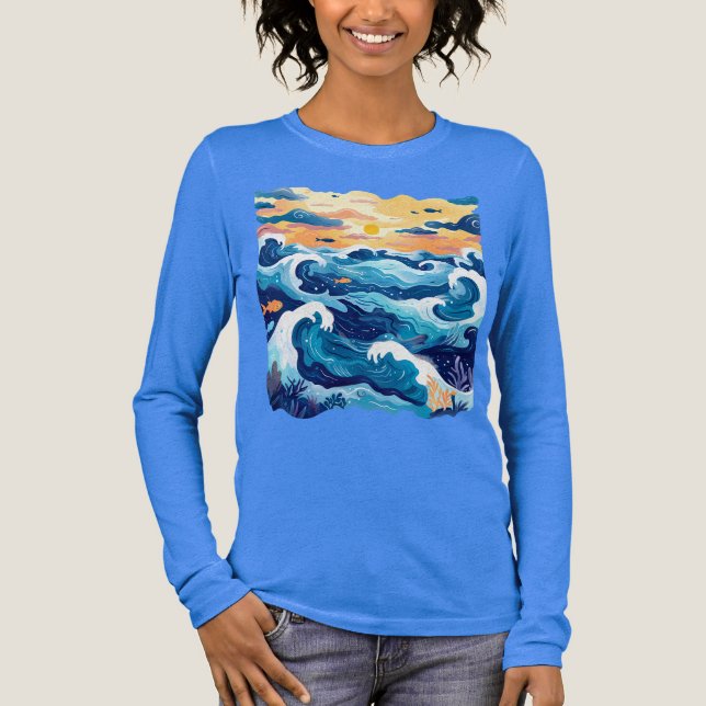 Sunset Ocean Waves T-Shirt – Artistic Sea and Sky  Tri-Blend Shirt (Vorderseite)