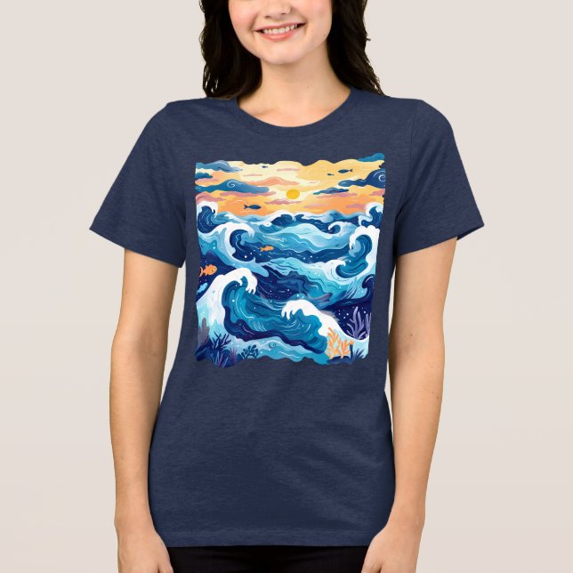 Sunset Ocean Waves T-Shirt – Artistic Sea and Sky  Tri-Blend Shirt (Vorderseite)