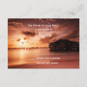 Sunset on Beach Harbour Marina Wedding RSVP Cards Karte