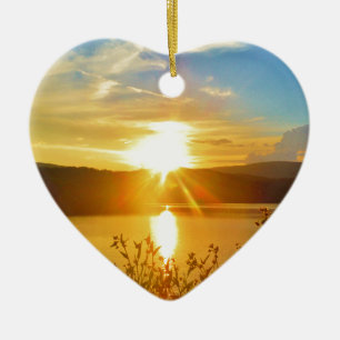 Sunset on mountain Lake Arrowhead Keramik Ornament
