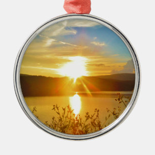 Sunset on mountain Lake Arrowhead Silbernes Ornament
