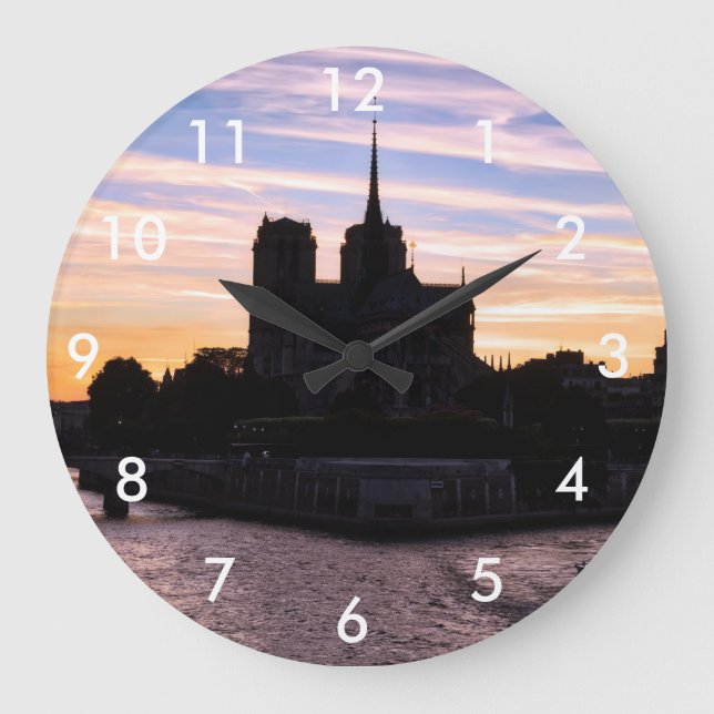 Sunset on Notre Dame de Paris - Paris, Frankreich Große Wanduhr (Vorderseite)