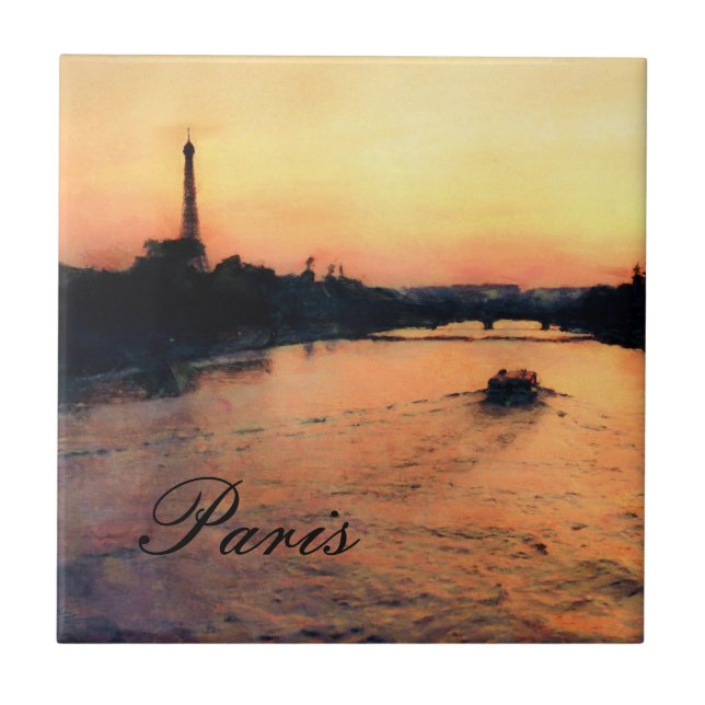 Sunset on Seine in Paris, Frankreich Tile Fliese (Vorderseite)