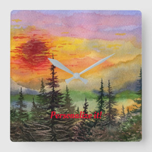 "Sunset on the Scenic" Quadratische Wanduhr