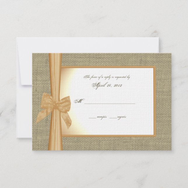 Sunset Orange Burlap und Bow Response Card RSVP Karte (Vorderseite)