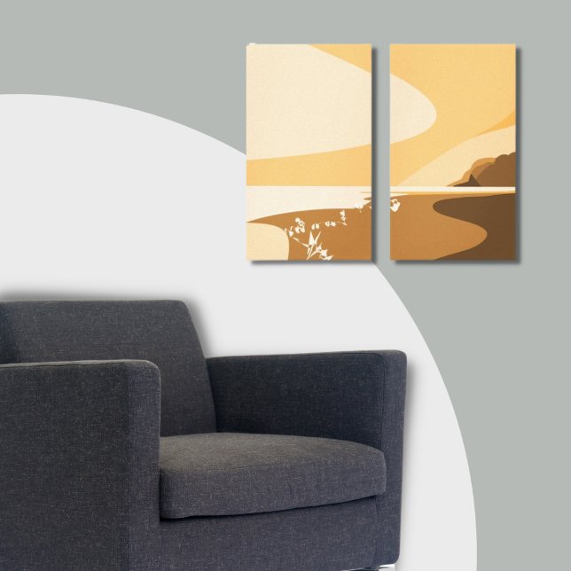 Sunset Orange Digital Beach Seascape Canvas Print Leinwanddruck (Sunset Orange Digital Beach Seascape Canvas Print, Gray and Orange Decor)