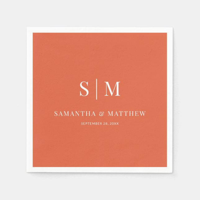 Sunset Orange Elegant Couple Initials Wedding Serviette (Vorderseite)