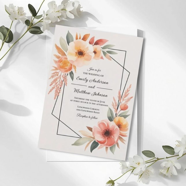 Sunset Orange Floral Frame Wedding Invitation Einladung (Von Creator hochgeladen)