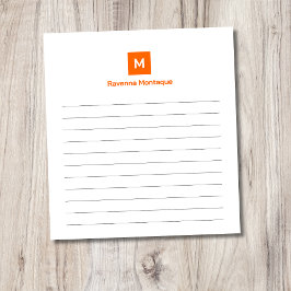Sunset Orange Modern Lined Chic Trendy Monogram Notizblock