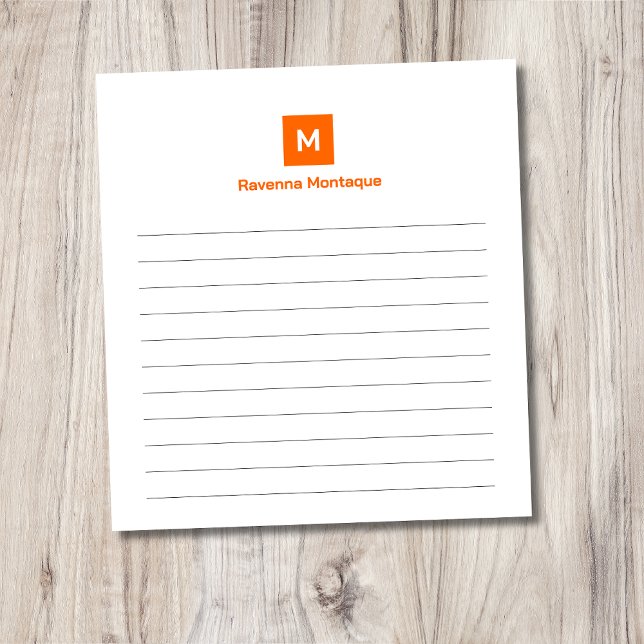 Sunset Orange Modern Lined Chic Trendy Monogram  Notizblock (Von Creator hochgeladen)