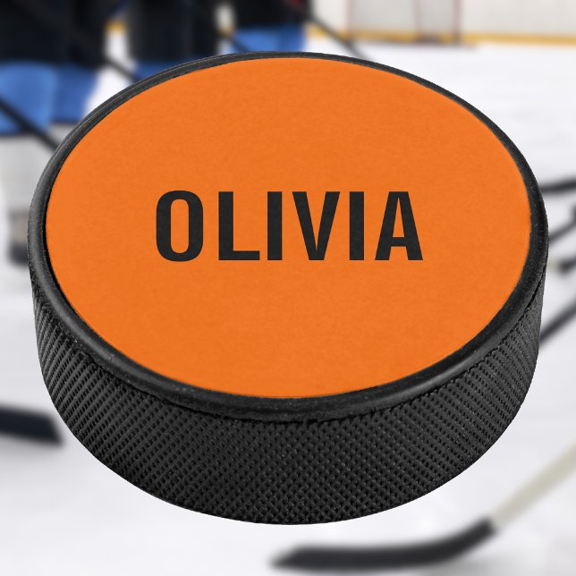 Sunset Orange Modern Name | Trendy Minimalistisch Eishockey Puck (Von Creator hochgeladen)