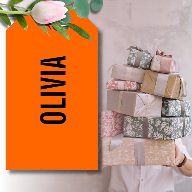 Sunset Orange Modern Name | Trendy Minimalistisch Geschenkanhänger (Von Creator hochgeladen)