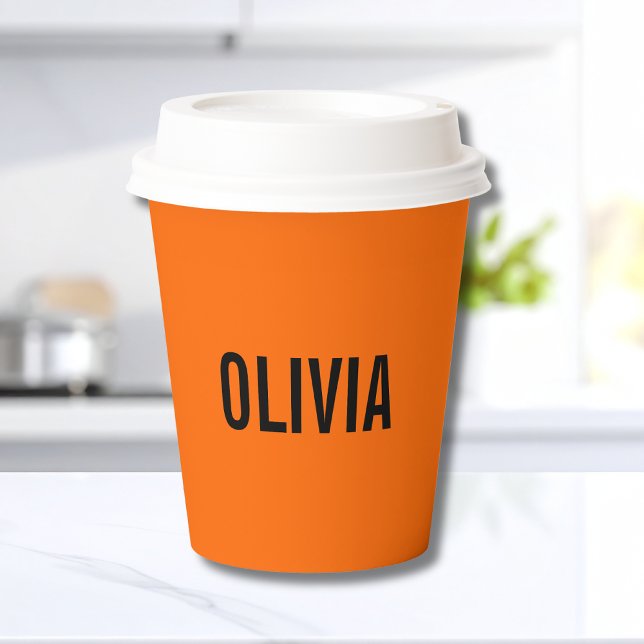 Sunset Orange Modern Name | Trendy Minimalistisch Pappbecher (Von Creator hochgeladen)