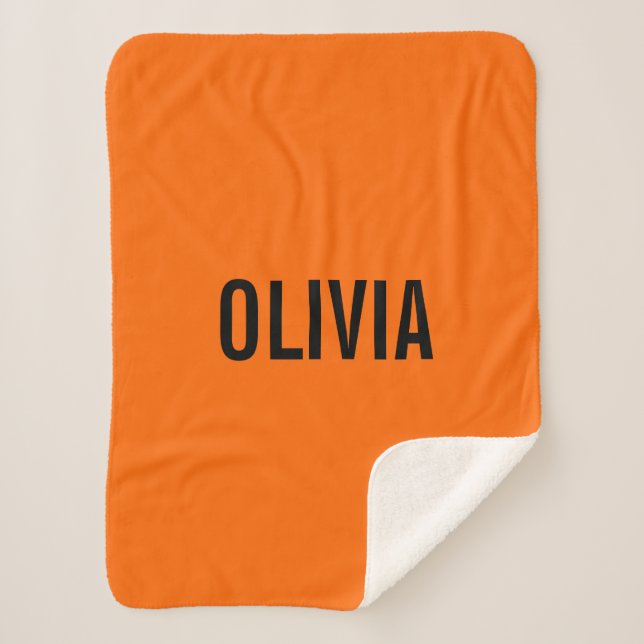 Sunset Orange Modern Name | Trendy Minimalistisch Sherpadecke (Vorderseite)