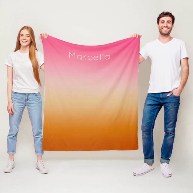 Sunset Orange Pink Ombré Individuelle Name Fleecedecke (Beispiel)