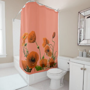 Sunset Orange Poppy Blume Blumenmuster Niedlich Duschvorhang