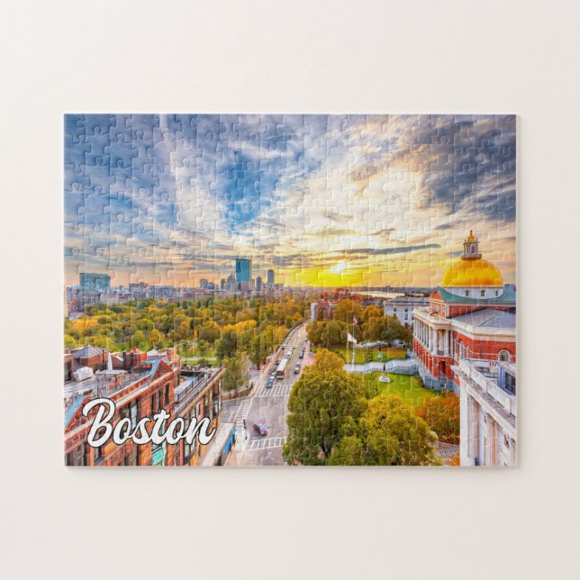 Sunset Over Boston, Massachusetts, USA Puzzle (Horizontal)