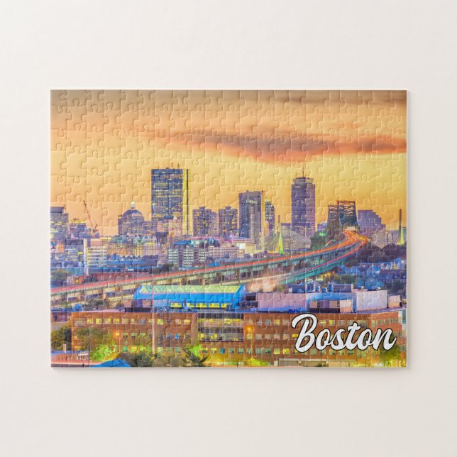 Sunset Over Boston, Massachusetts, USA Puzzle (Horizontal)
