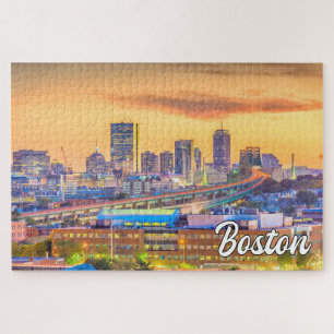 Sunset Over Boston, Massachusetts, USA Puzzle