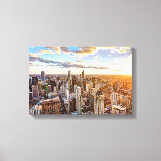 Sunset Over Chicago Leinwanddruck (Vorderseite)