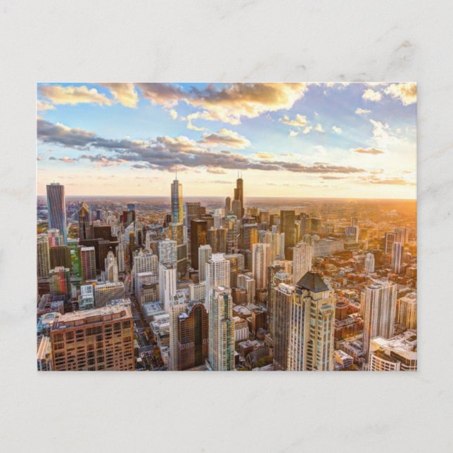 Sunset Over Chicago Postkarte (Vorderseite)