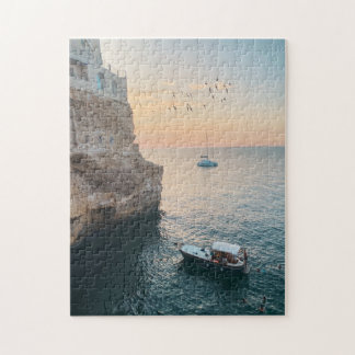 Sunset over Cliffside in Polignano a Mare, Italien Puzzle