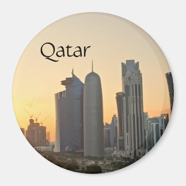 Sunset over Doha, Katar Magnet mit Text (Vorne)