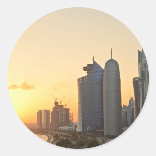 Sunset over Doha, Katar Round Aufkleber (Vorderseite)