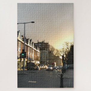 Sunset over Fulham Road, Chelsea, London UK Puzzle