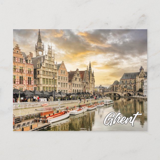 Sunset Over Gent, Belgien Postkarte (Vorderseite)