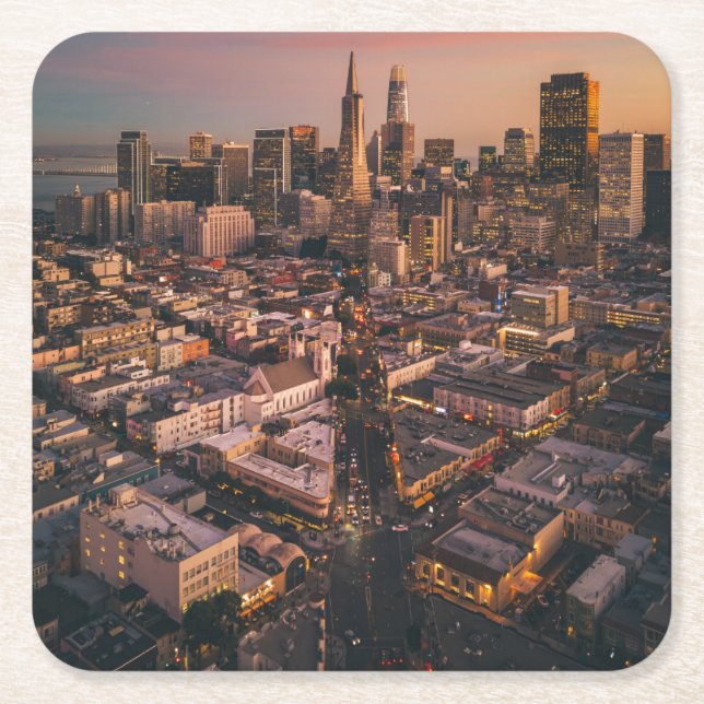 Sunset Over San Francisco Financial District Rechteckiger Pappuntersetzer (Vorderseite)