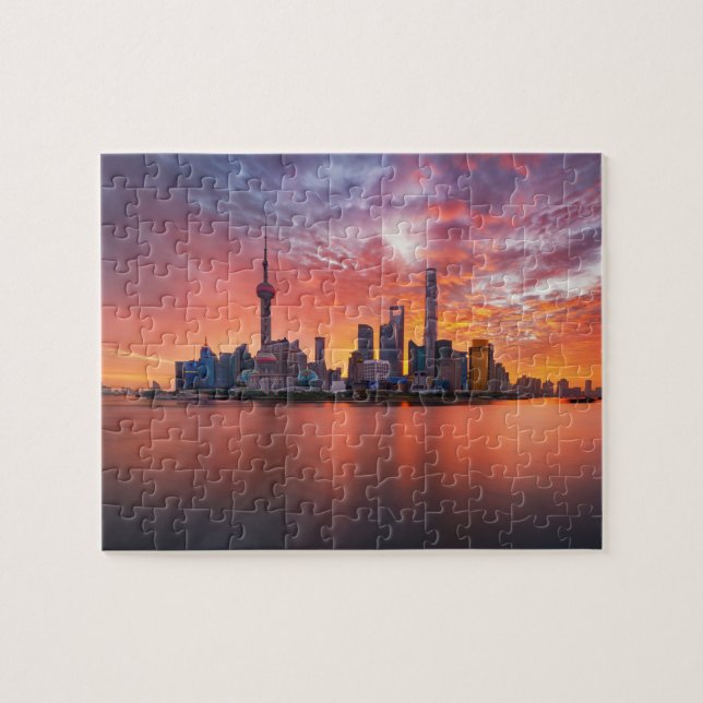 Sunset Over Shanghai Skyline Travel Cityscape Puzzle (Horizontal)