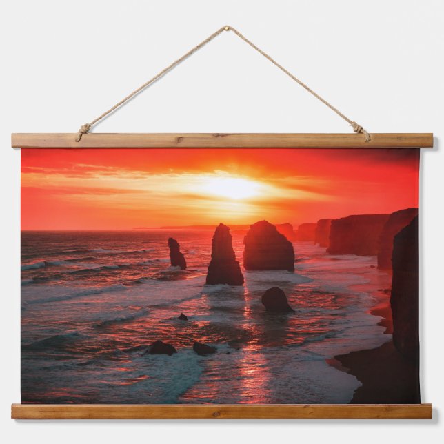 Sunset Over the Ocean Cliffs Wall Art Wandteppich Mit Holzrahmen (Vorne)