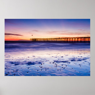Sunset Over Ventura Pier and Beach Poster