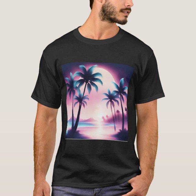 Sunset Palm Trees Ästhetik T-Shirt (Vorderseite)