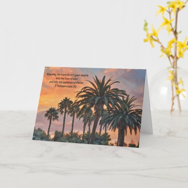 Sunset Palm Trees Bible Verse Art Note Card Karte (Gelbe Blume)