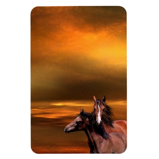Sunset Pferde Magnet (Vertikal)