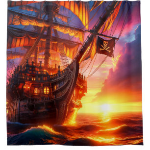 Sunset Pirate Ship Duschvorhang