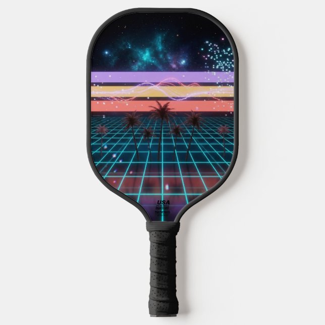 Sunset Racer Neon Stripes Retro Speed  Pickleball Schläger (Vorderseite)