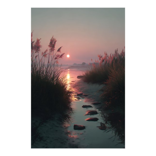 Sunset Reeds Stream Coastal Path Glow Fotodruck (Vorne)