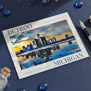Sunset Reflections: Detroit Skyline Postcard Postkarte