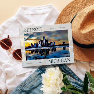 Sunset Reflections: Detroit Skyline Postcard Postkarte