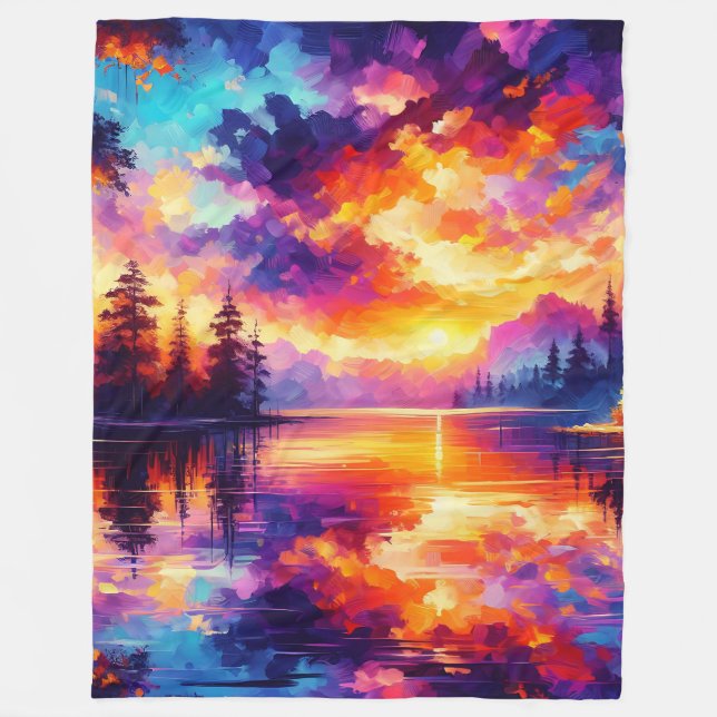 "Sunset Reflections: Serene Lake Landscape" Fleecedecke (Vorderseite)