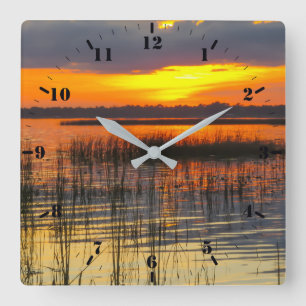 Sunset Reflexion Quadratische Wanduhr