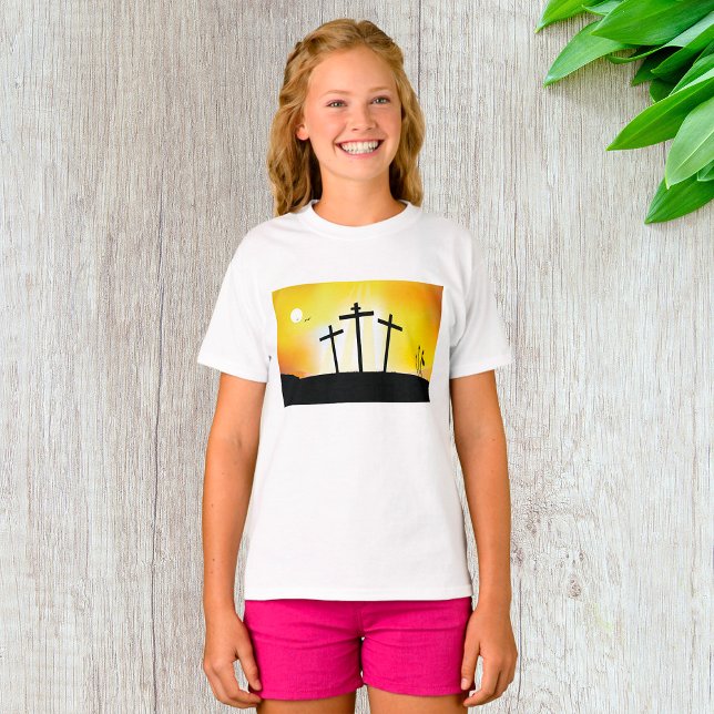 Sunset Religious Crosses Girls T-Shirt (Von Creator hochgeladen)