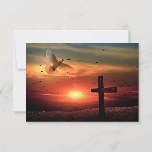 Sunset Resurrecrecrecrection Dove and Cross Dankeskarte (Vorderseite)