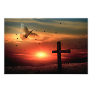 Sunset Resurrecrecrecrection Dove and Cross Fotodruck