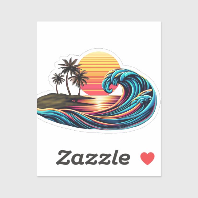 Sunset Retro Surf Wave- Aufkleber (Blatt)