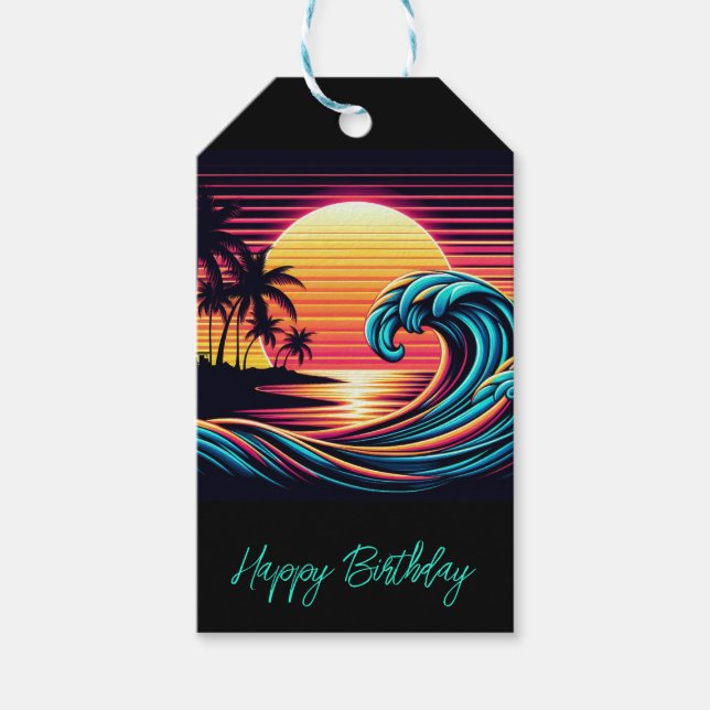 Sunset Retro Surf Wave- Geschenkanhänger (Vorderseite)